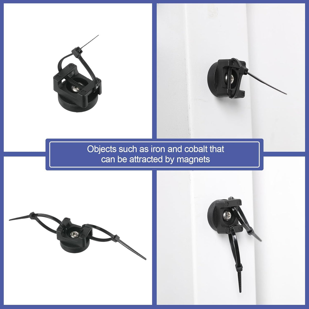 12 (22 mm) Yookeer Pcs Magnetic Zip Tie Mount Base Black Magnetic Cable Clips Wire Holder Multipurpose Cable Ties