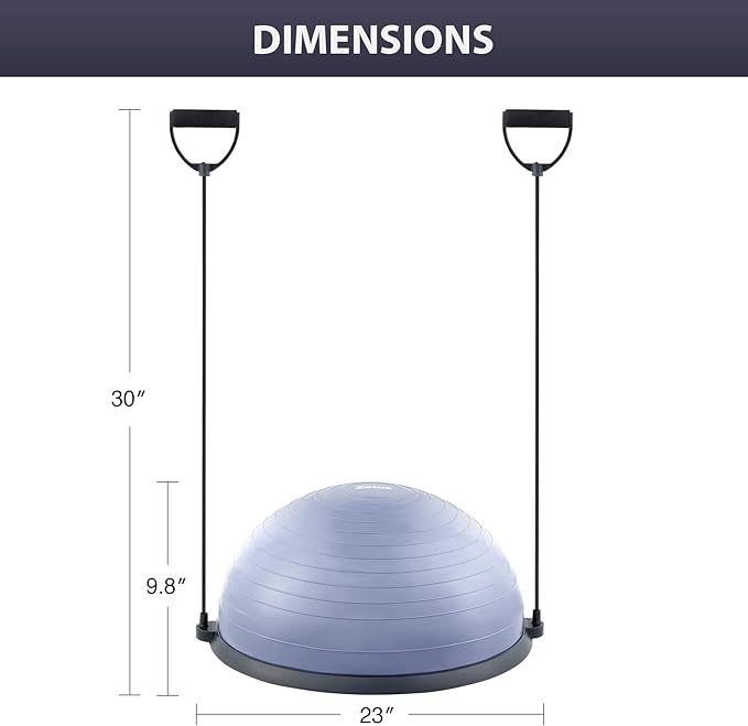 ZELUS Balance Ball Trainer with Resistance Bands and Foot Pump, Inflatable Yoga Ball for Home Gym Workouts, 23 Inch Exercise Half Ball for Balance Training Core Strength Fitness More, 330lb Cap