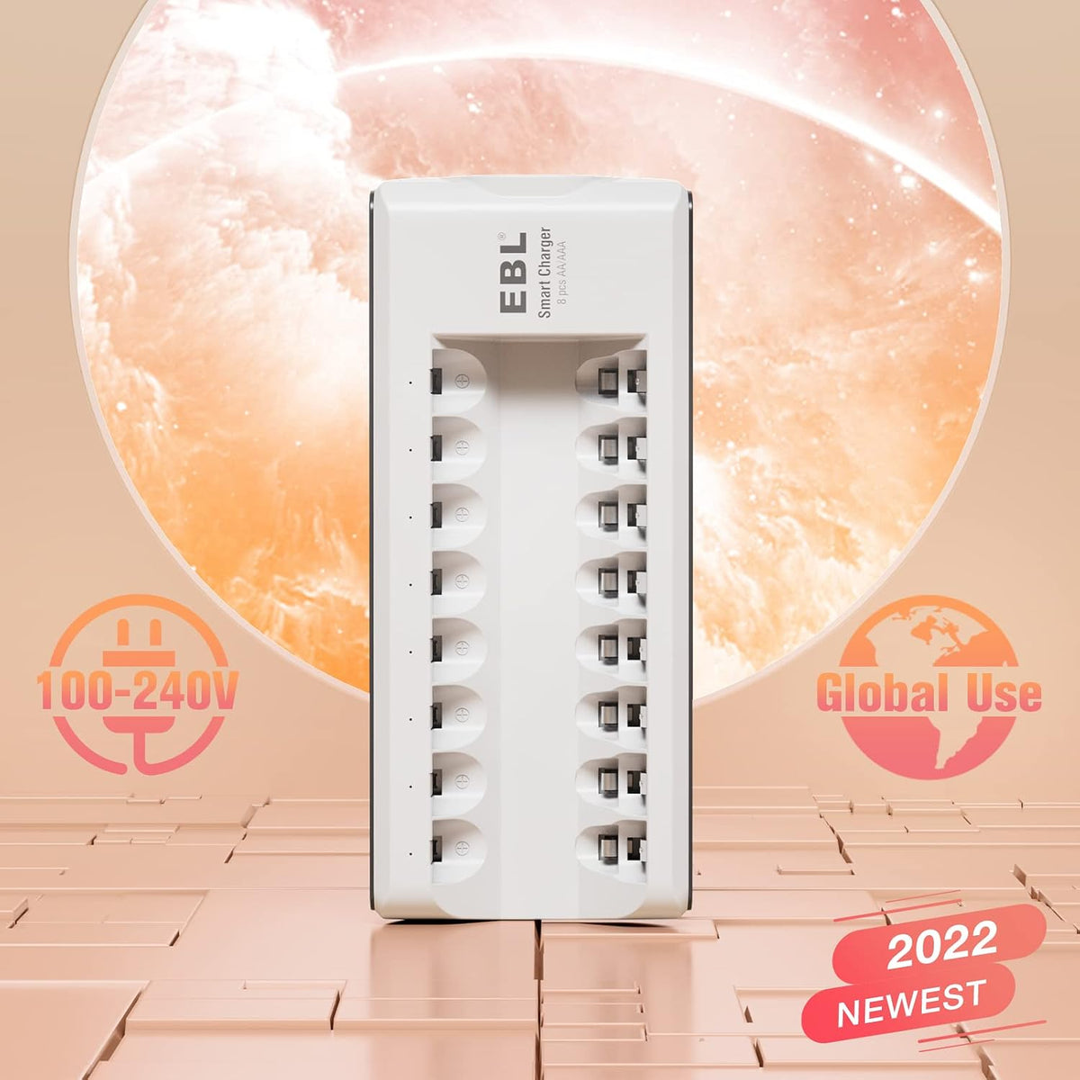 EBL 1.2V 2800mAh 4Counts 1100mAh 4Counts 8-Bay Rechargeable Batteries with Charger, NiMH AA Batteries & AAA Batteries