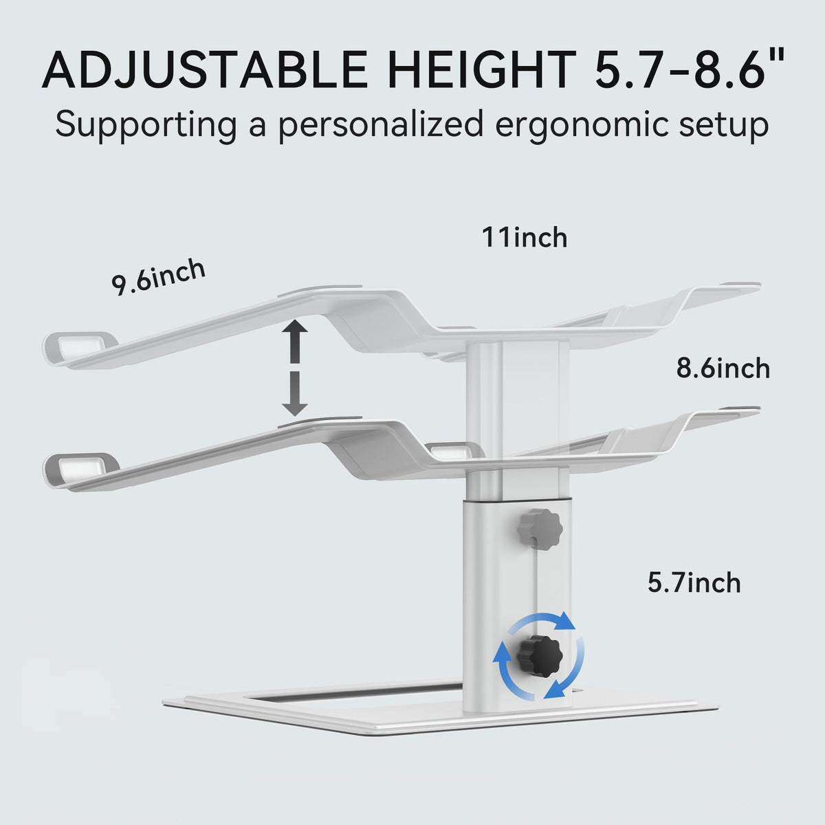 SOUNDANCE Adjustable Laptop Stand for Desk, Computer Stand, Ergonomic Laptop Riser Holder Compatible with 10 to 17.3 Inches Notebook PC Computer, Aluminum Silver