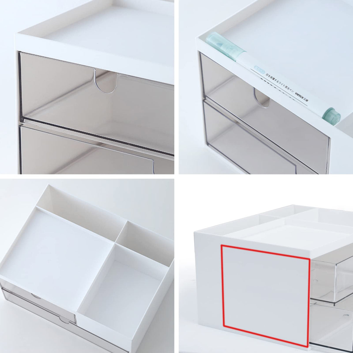 Desk Drawer Organizer, Desk Storage Box with 2 Drawers and 4 Compartments, Multifunctional Desk Accessories & Countertop Organizers for Office School Home (White)