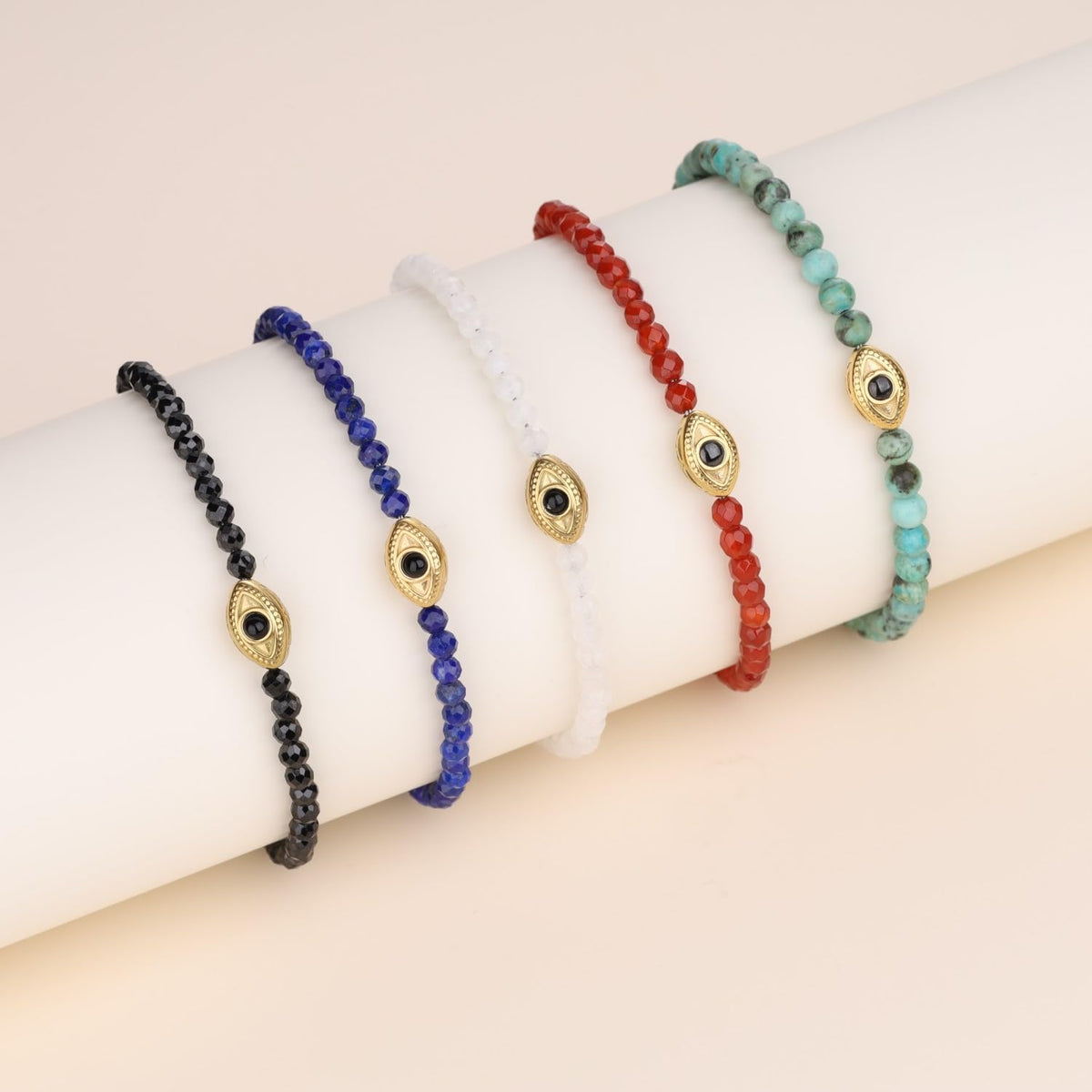 COAI African Turquoise Bracelet for Women, Evil Eye Charm Crystal Beaded Bracelet for Women 4mm