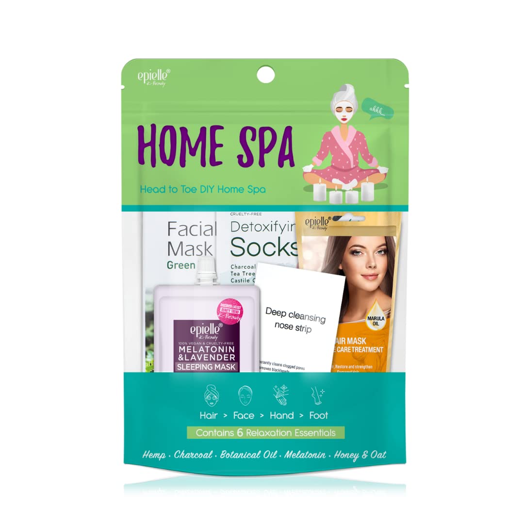 Epielle Home Spa Kit, 6 Relaxation Essentials, Repairing, Soothing, Nourishing & Detoxifying for Radiant Skin, At-Home Spa Kit, Self Care Gifts for Women, Korean Skin Care Set