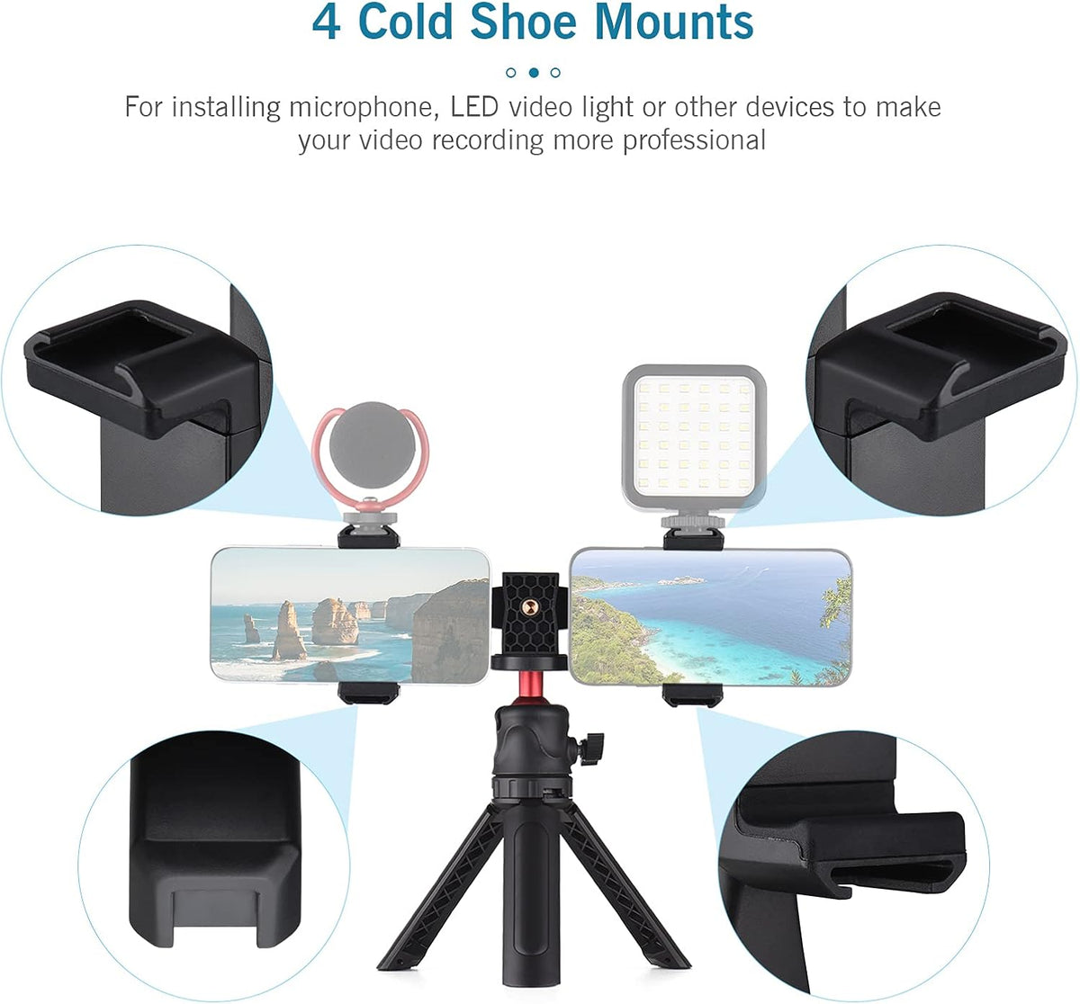 Andoer 4 Multifunctional Smartphone Video Kit Including Universal Phone Tripod Mount with Dual Phone Holders Cold Shoe