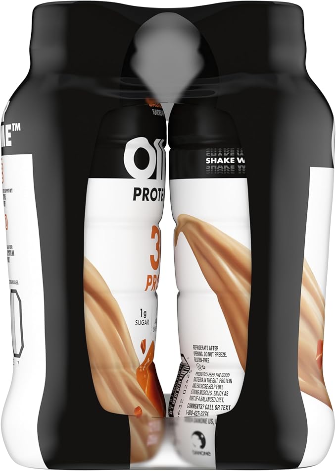 Oikos Protein Shake, Salted Caramel, 30g High Protein Drinks, Shelf Stable, Ready to Drink, 5g Prebiotic Fiber, 12 fl oz Bottle, 4 Count