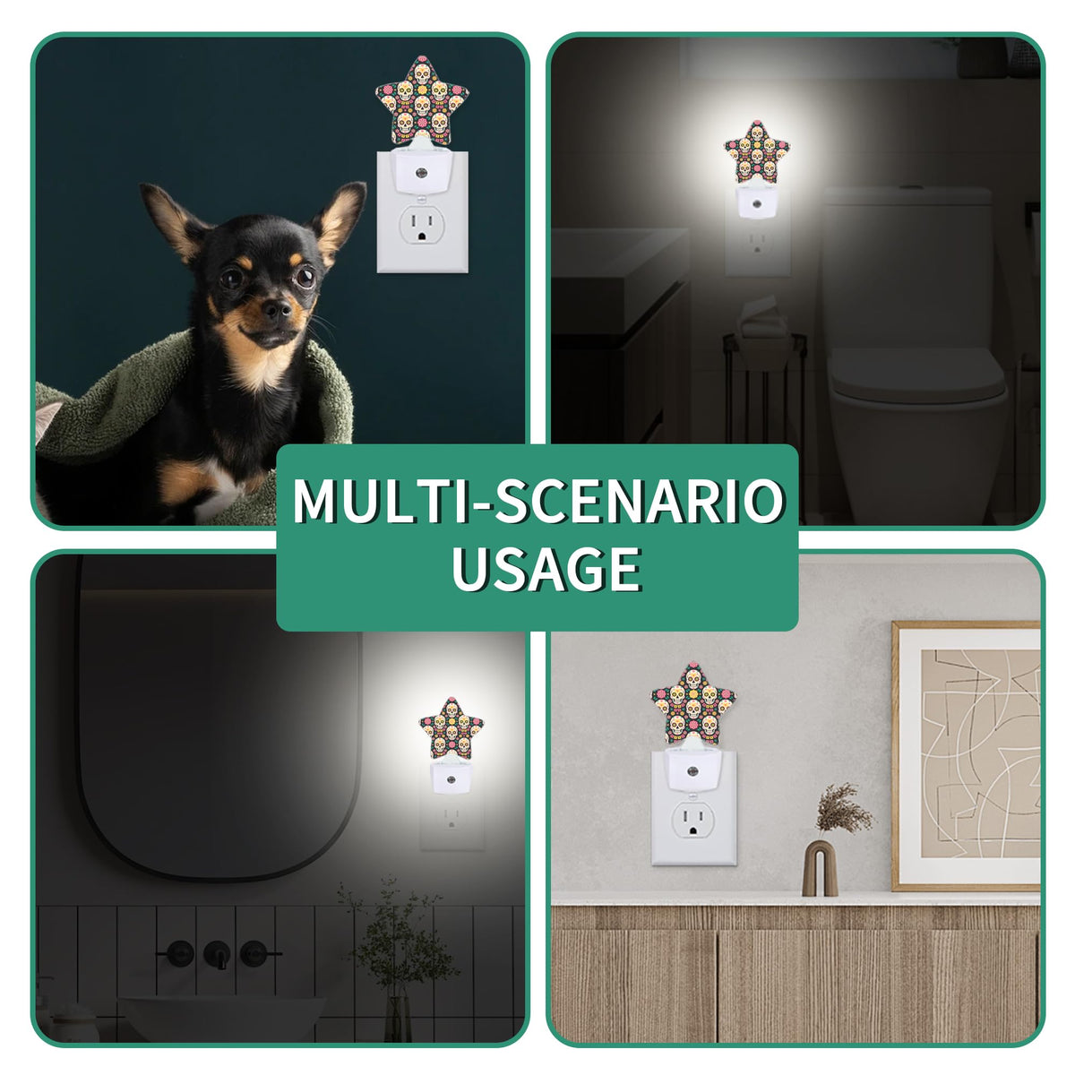 Star Night Light with Dusk to Dawn Sensor, Funny Skull Plug in Night Light for Kids Bedroom Nursery, Soft Warm Glow Lamp for Hallway Bathroom Energy Saving