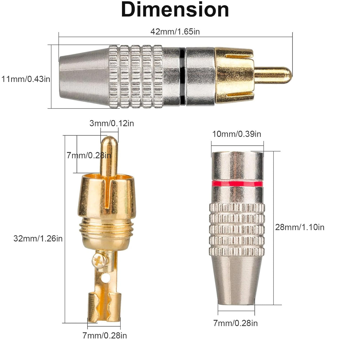 Elechood 20Pack RCA Male Plug Solder, Gold Audio Video Cable Adapter Connector for Speaker Wire Wall Plate Home Theater