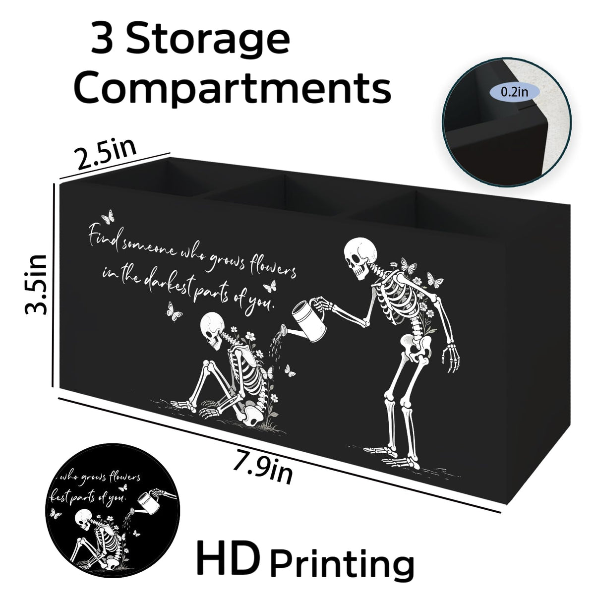 KRHFG Halloween Gothic Skeleton Pen Pencil Holder for Desk, Gothic Gifts for Women, Funny Inspirational Halloween Wood Signs for Home Office Desk Tabletop Decor and Accessories