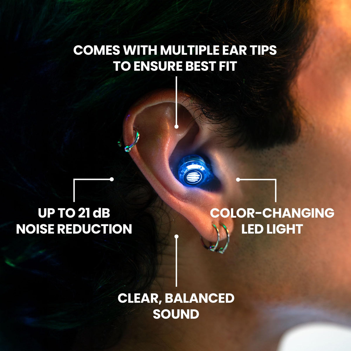 Eargasm Earlights Light Up High Fidelity LED Earplugs for Concerts, Festivals, Raves, Musicians, Sports Events, Live Entertainment for Safe Noise Reduction (Premium Gift Box Packaging)