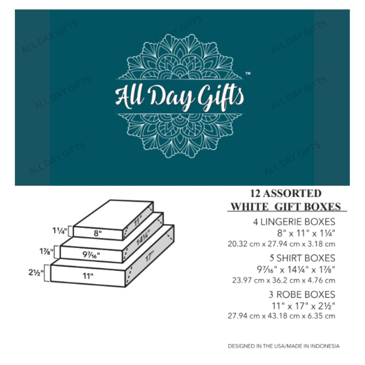 All Day Gifts 12-Pack White Gift Boxes with Lids – Multi-Pack Gift Wrap Boxes for Clothes, Apparel, Christmas and Birthdays, Assorted Sizes