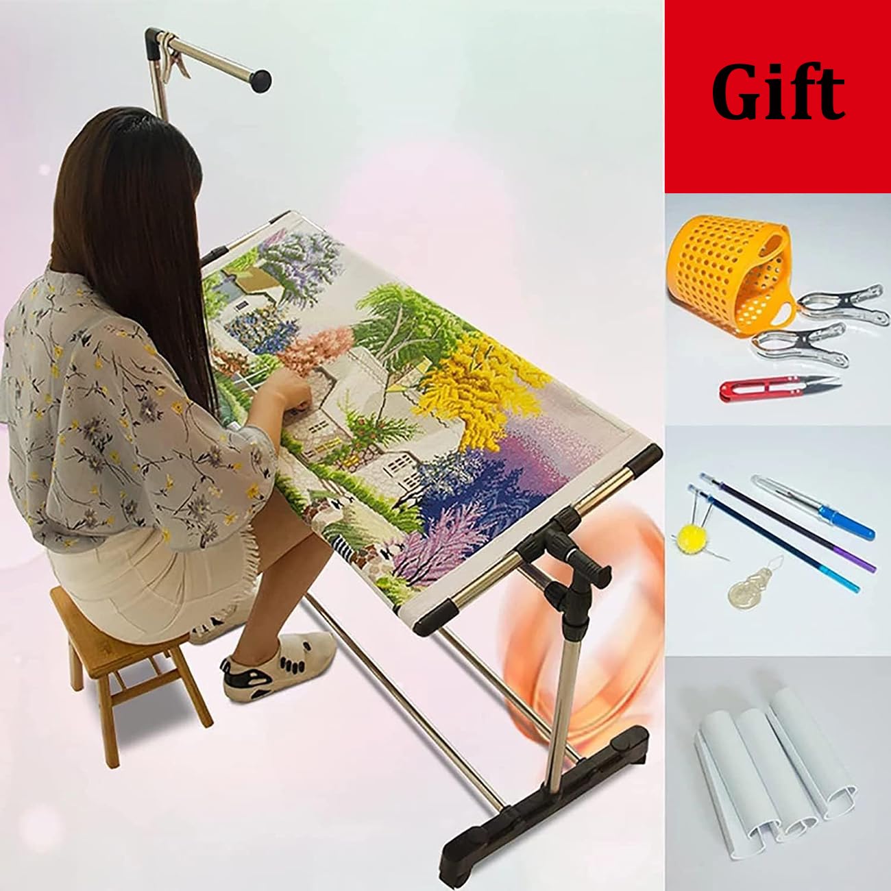Adjustable 360° Rotating Embroidery Floor Stand for Cross Stitch & Projects - Ideal for Crafting, Quilting & Sewing Accessories