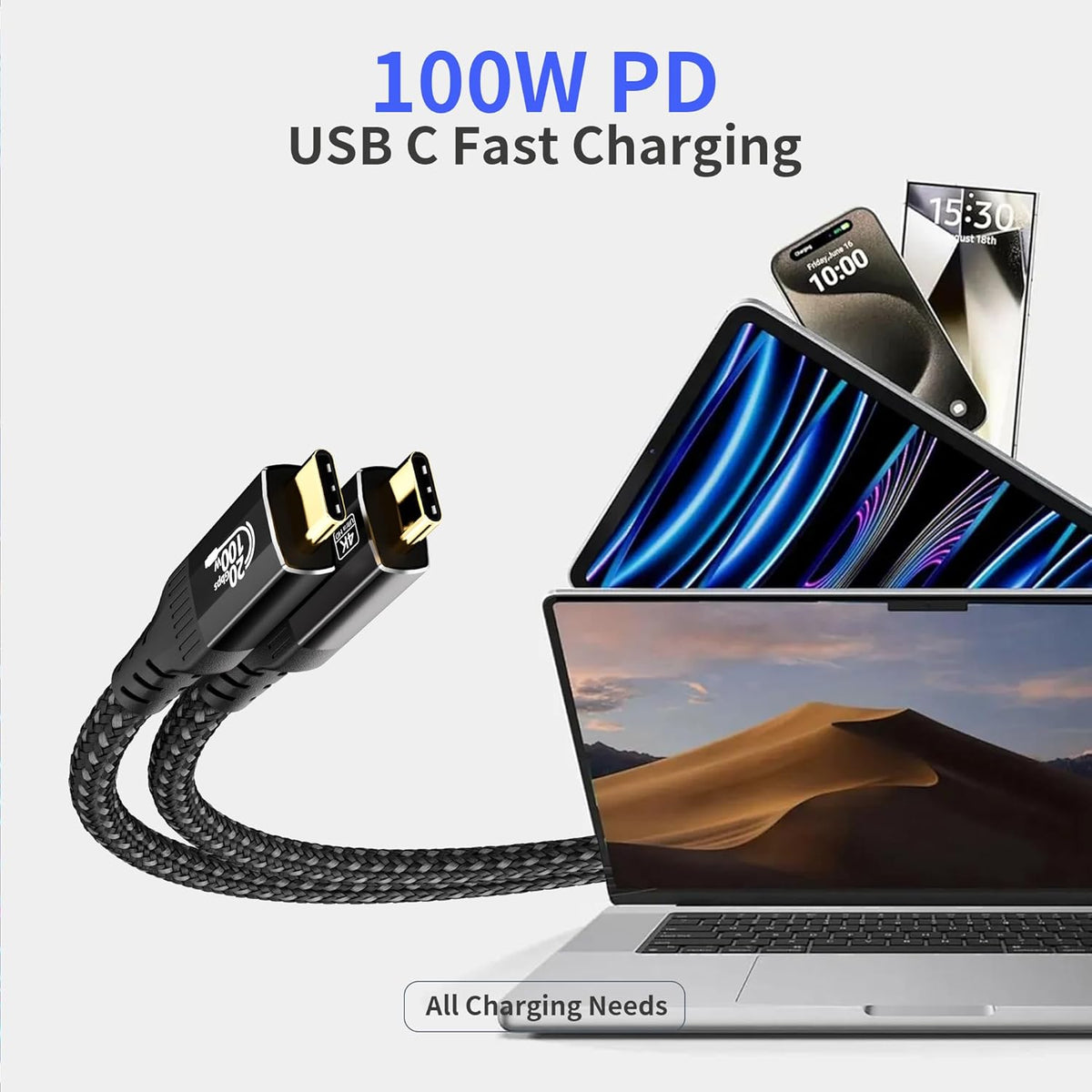 Yiicumhh 2-Pack 2FT (0.6m) 4/3, 3.2 2 20Gbps 100w 4K@120Hz USB C Cables Short Compatible with Thunderbolt USB Gen High