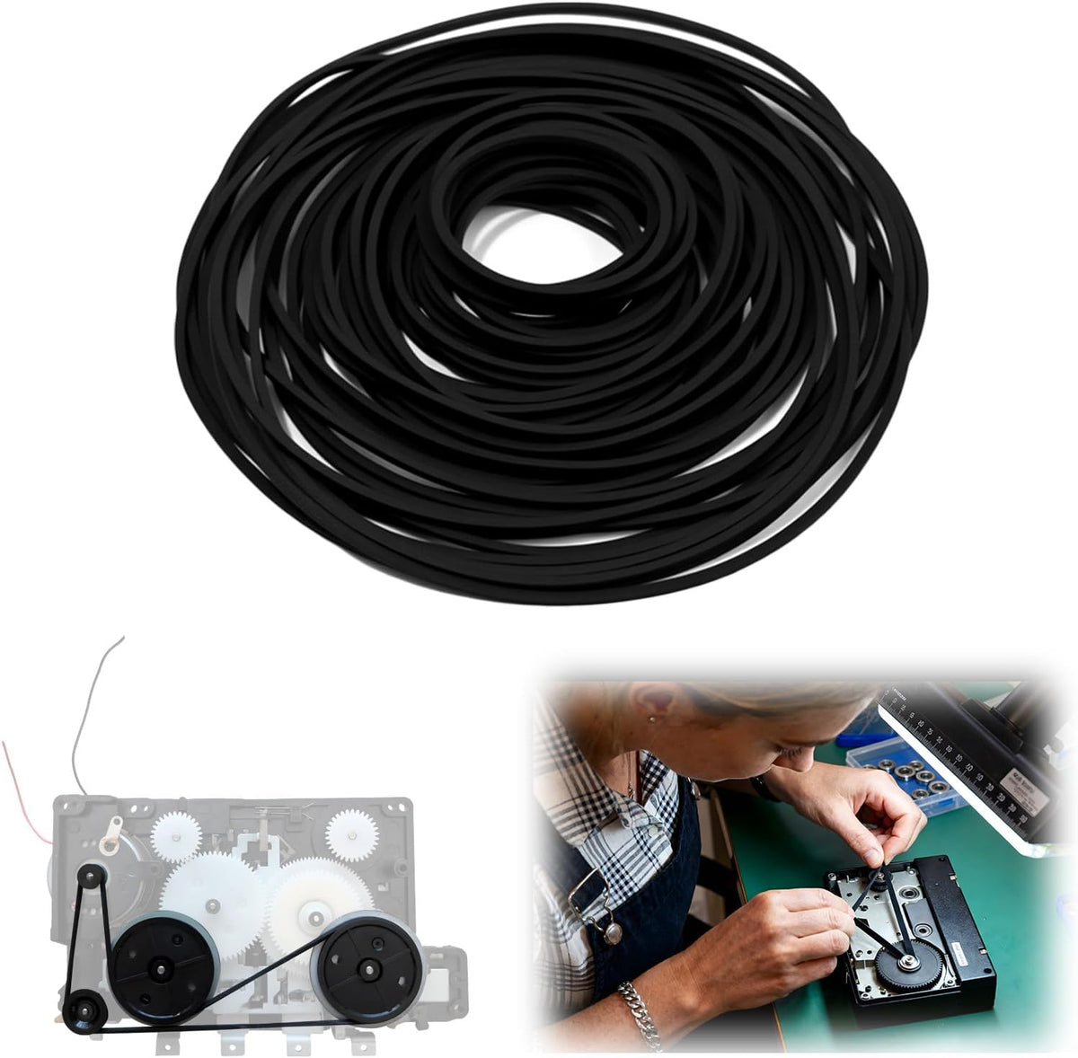 TNJPSEK 50 Cassette Set (1mm Pcs Player Belts Replacement Kit, Mixed Flat Rubber Drive Belts for Tape Recorder Repair