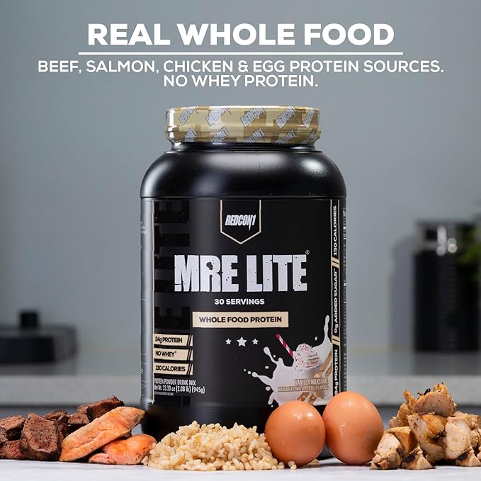 REDCON1 MRE Lite Whole Food Protein Powder, Blueberry Cobbler - Low Carb & Whey Free Meal Replacement with Animal Protein Blends - Easy to Digest Supplement Made with MCT Oils (30 Servings)