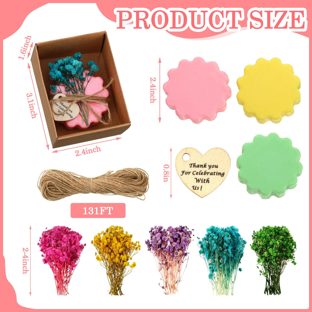 Kigeli Set of 45 Soap Favors DIY Bridal Shower Favors Bulk Wedding Soap Gifts Baby Shower Scented Soap Favors Natural Handmade Soap Bars for Wedding Bridal Shower (Green, Yellow, Red, Flower)