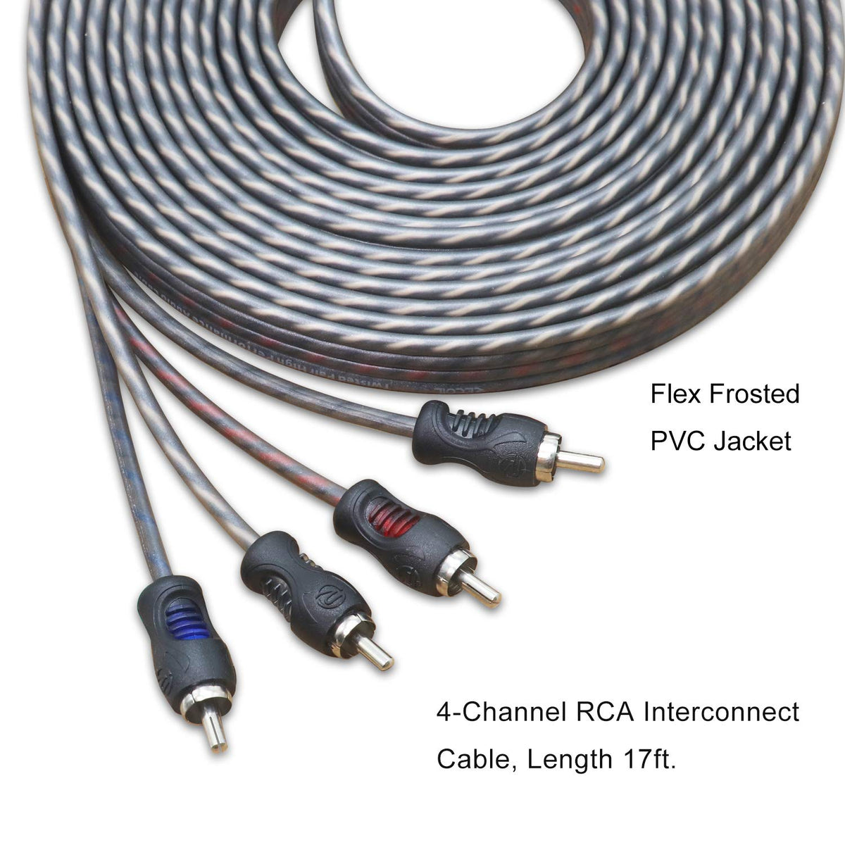 RCI417 100% 17ft 4 RECOIL Oxygen Free Copper Channel RCA Audio Cable Twisted Pair with Noise Reduction, Speaker