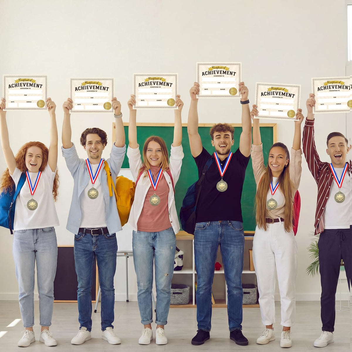 Cunno 12 Set 2" Achievement Award Medals with Neck Ribbons Recognition Medals with Achievement Certificate Embossed Gold Stickers Prize Gift Kits for Tournaments Competitions Party Students