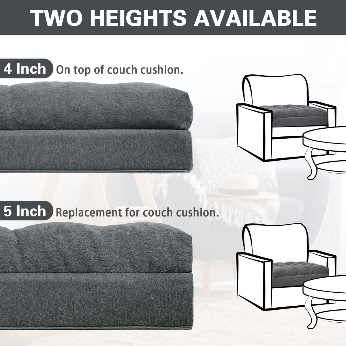 TANYOO Recliner Seat Cushion for Elderly - Patented Dual Design for Sagging Recliner Replacement & Easy Get Up, Booster Cushion Relieves Back Pain from Sofa, Couch, Chair 20x20x4 Inches Dark Grey