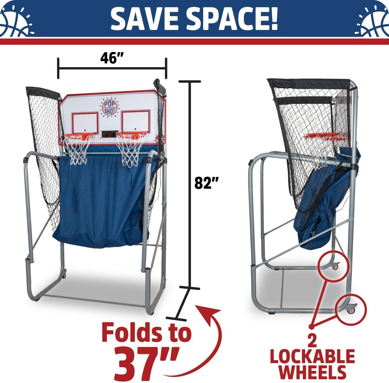 Pop-A-Shot - Home Dual Shot with Philadelphia 76ers NBA Graphics l Sensor Scoring l 16 Game Modes l 7 Balls l Foldable Storage l for All NBA Fans