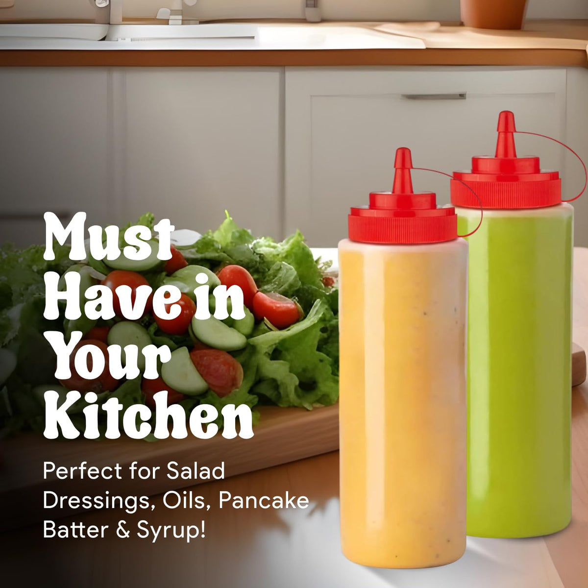 Norcalway 16 oz Condiment Squeeze Bottles for Sauces - Leak Proof - 6 Pack