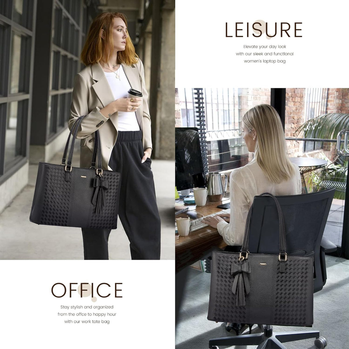 LOVEVOOK 15.6 Inch Laptop Tote Bag for Women Waterproof PU Leather Computer Bags for Business Office Work Briefcase