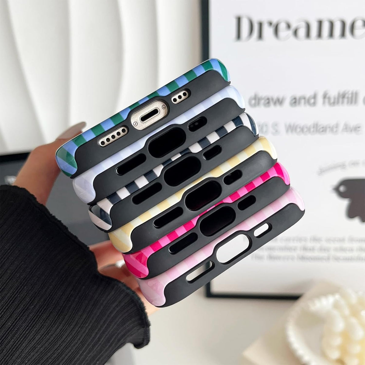 CHEDEMK 15 15 6.1"- Compatible with iPhone Case, Cute Fashion Aesthetic Striped Pattern Cover for Women, Shockproof