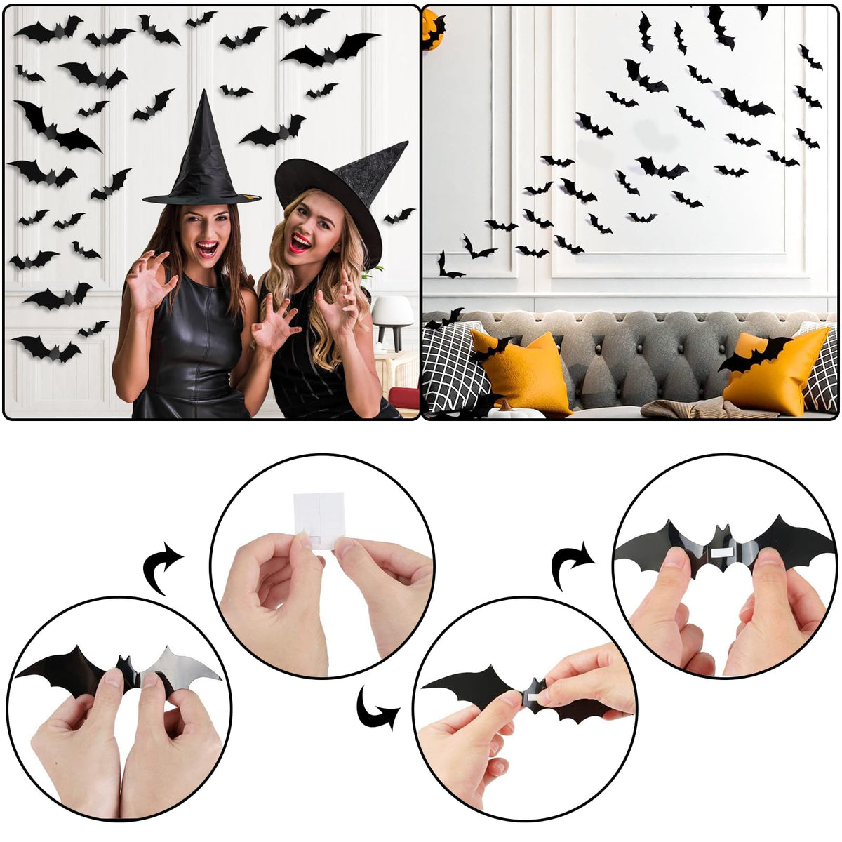 5Pack Halloween Decorations Indoor Halloween Spider Web Tablecloth Table Runners Fireplace Mantel Scarf Cobweb Lampshade Scary 3D Bats for Halloween Spooky Home Decor