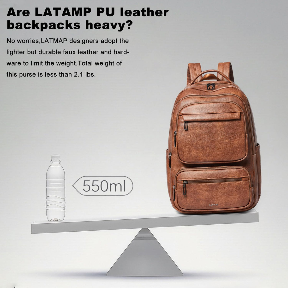 43L Backpack 17 16 15.6 Inch LATMAP Purse For Women Men Leather Shoulder Diaper Bookbag Tote Laptop Bag Handbags