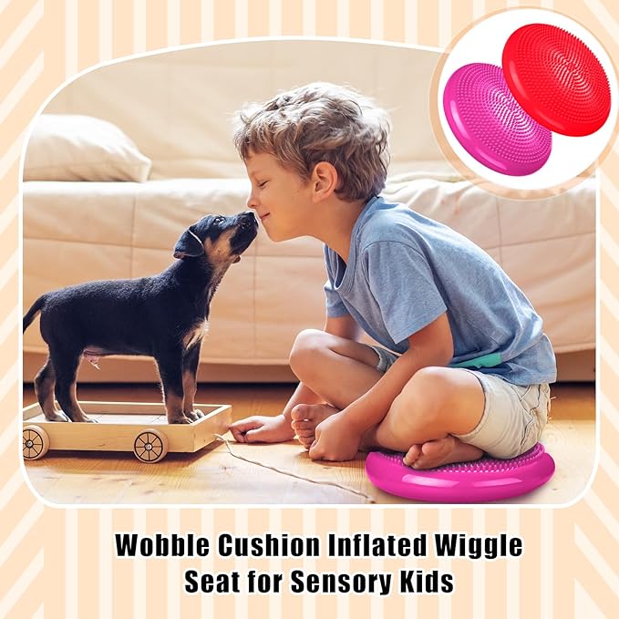 2 Pcs Wiggle Seat Inflated Wobble Cushion Flexible Balance Disc with Air Pump for Core Stability Strengthening Improving Posture Physical Exercise