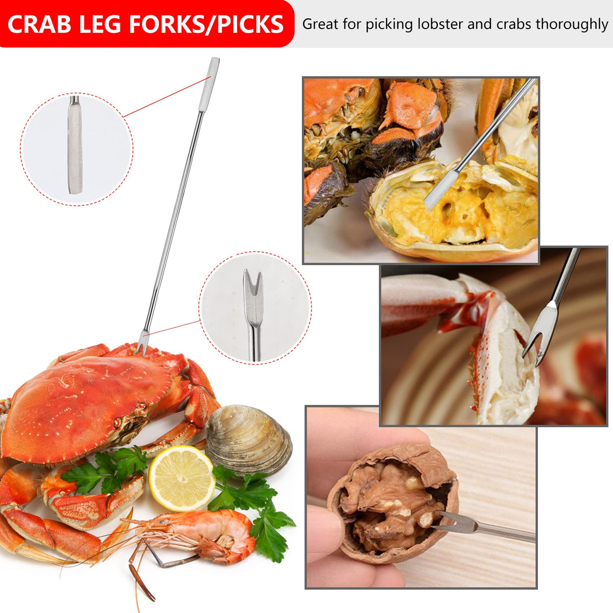 Seafood Tools Set includes 4 Crab Crackers 4 Seafood Fork 4 Lobster Crackers 4 Seafood Scissors -Nut Cracker and Storage Bag(17 Piece )