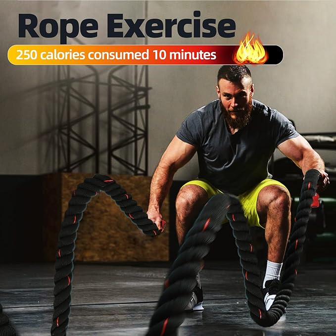 GSE Games & Sports Expert Gym Battle Rope, Heavy-Duty Workout Ropes for Indoor & Outdoor Workout, Exercise Rope for Strength Training - 30,40,50 Feet Lengths Available