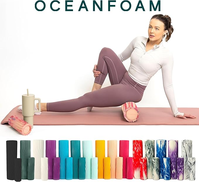 Oceanfoam Tidal Roller - Cotton Candy - Muscle Massage Foam Roller for Back Pain & Stretching - Firm and Ergonomic Wide Wave Textured - Yoga, Athletics, & Wellness - Full Size, 20" x 5"