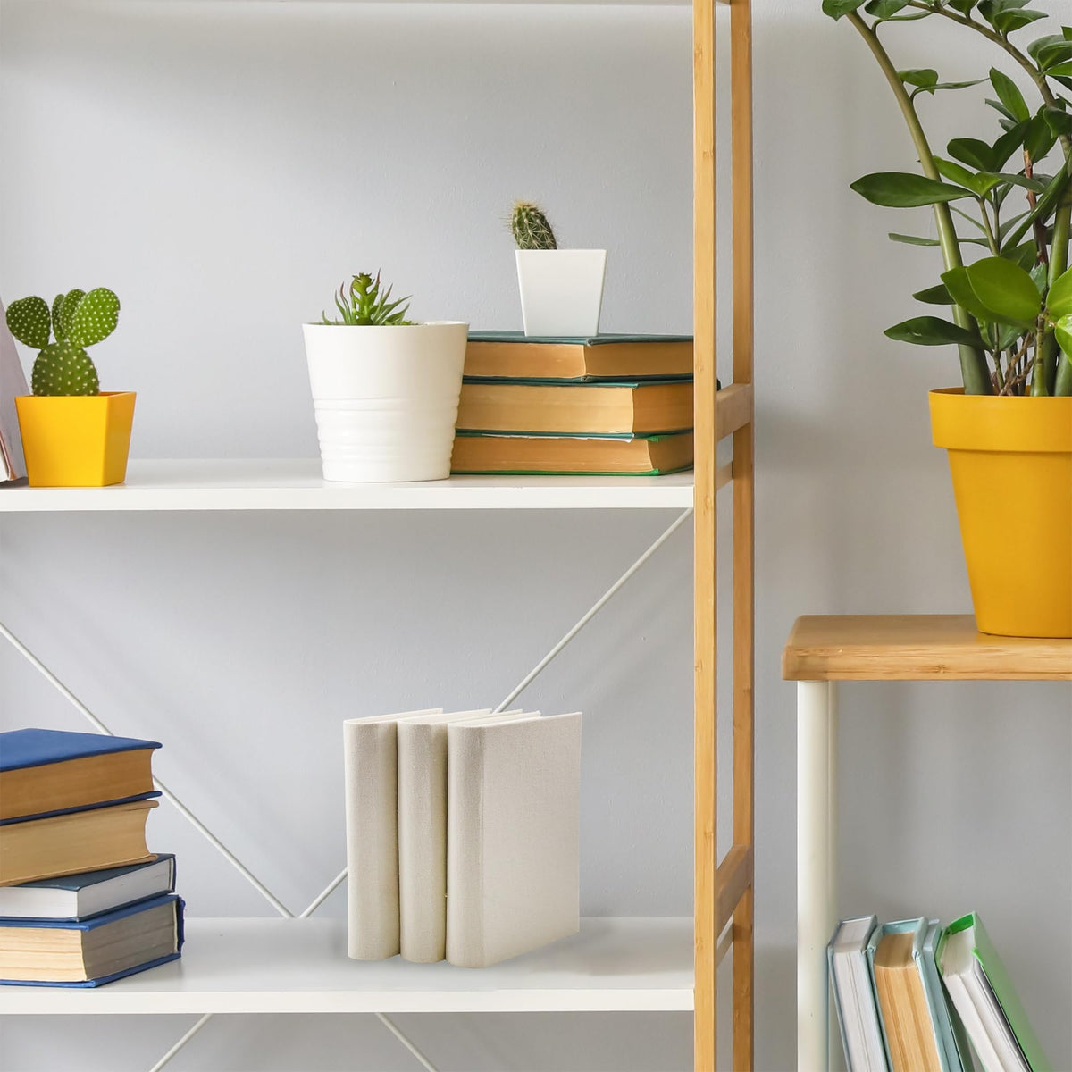 AuldHome Design Faux Book Stack (Cream); Blank Set of 3 Decorative Books for DIY Crafts and Home Decor