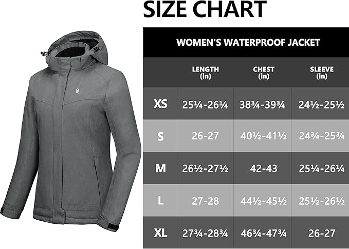 Little Donkey Andy Women's Waterproof Hiking Skiing Jacket with Removable Hood, Fleece Lined Winter Warm Rain Coat