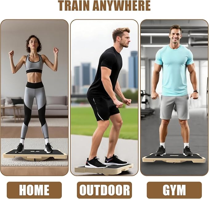 2-in-1 Wood Fitness Board, Resistance Band Workout Footplate and Professional Wooden Balance Board, Exercise Platform with Non-Slip Surface for Stretching, Strength, Flexibility and Balance for Total Body Home Gym