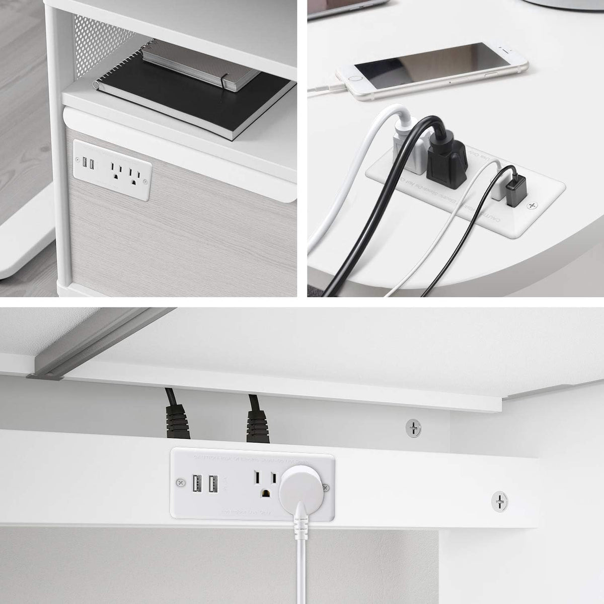 Jgstkcity Grommet 9.85ft Recessed Power Strip with USB,Flat Plug Ultra Thin Extension Cord,Furniture Desktop Charging