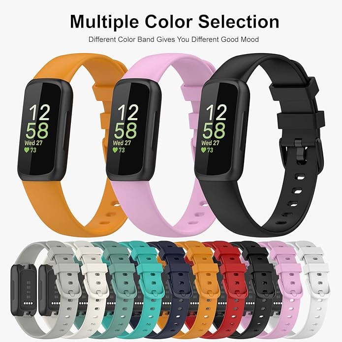 2 Pack Compatible with Fitbit Inspire 3 Bands, 15.4mm Width Soft Silicone Adjustable Sport Replacement Band for Women Men