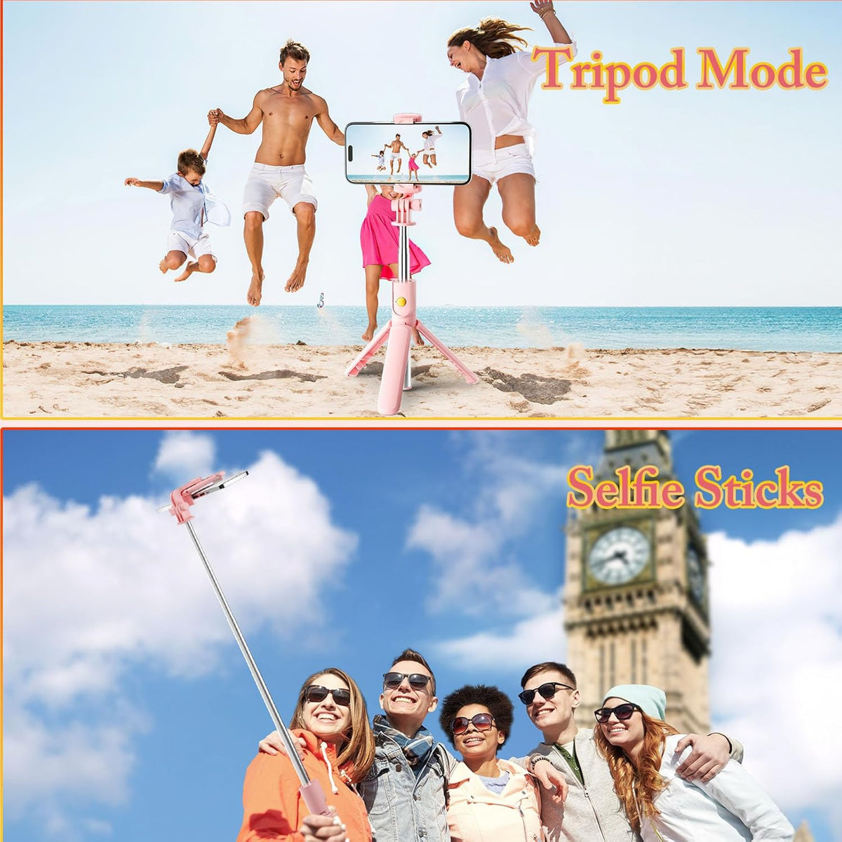 Aourxiv Pink Selfie Stick Tripod, with Wireless Remote Control, Live Streaming and Video Recording, Compatible
