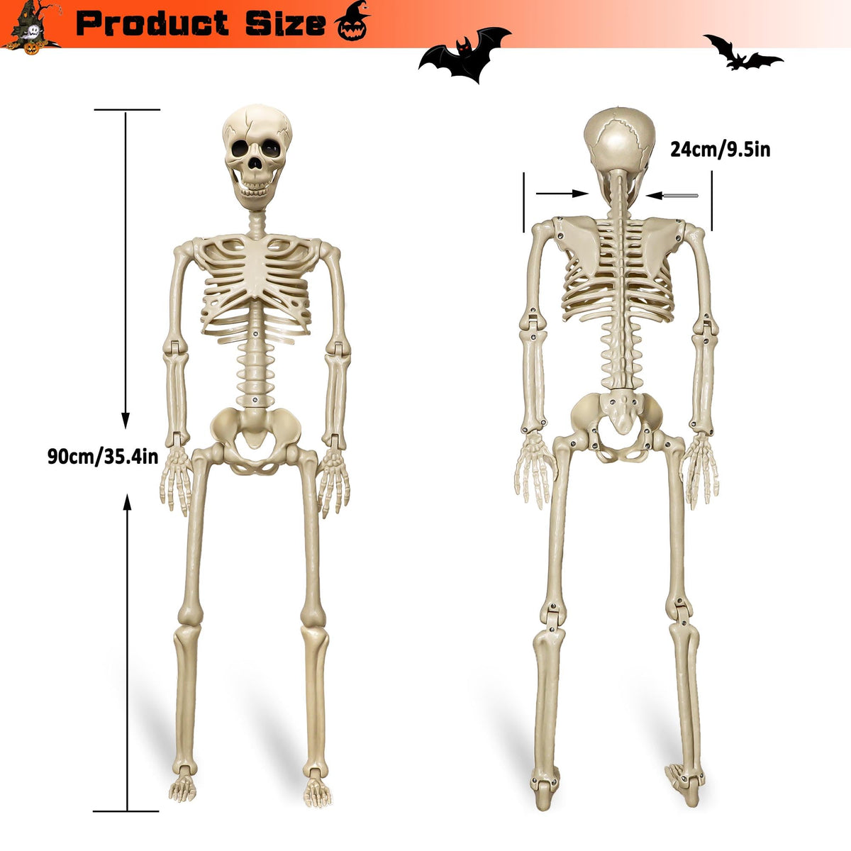 2 Pack 36"Halloween Skeleton - 3 ft Life Size Human Skeleton with Full Body Posable Joints Plastic Skeleton for Halloween Skeletons Decor Yard Patio Lawn Garden Skeleton Props Spooky Party Decoration