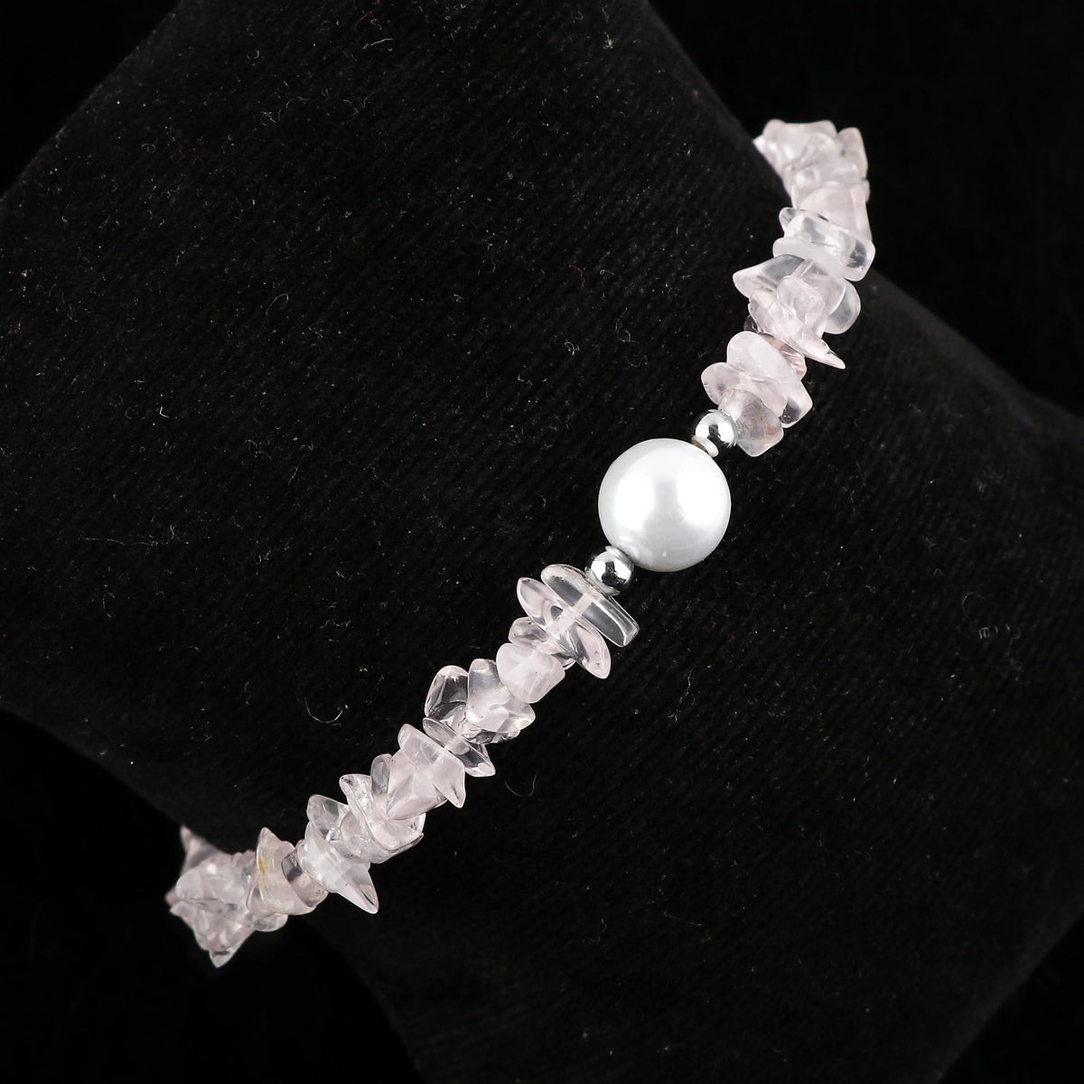CRYSTALIS Natural Rose Quartz Beads Slider Bolo Bracelet with Elegant Pearl, High Grade Nuggets Crystal, Chakra Healing Gemstone, Gift Giving Women Jewelry, 925 Sterling Silver Slider 10 inch