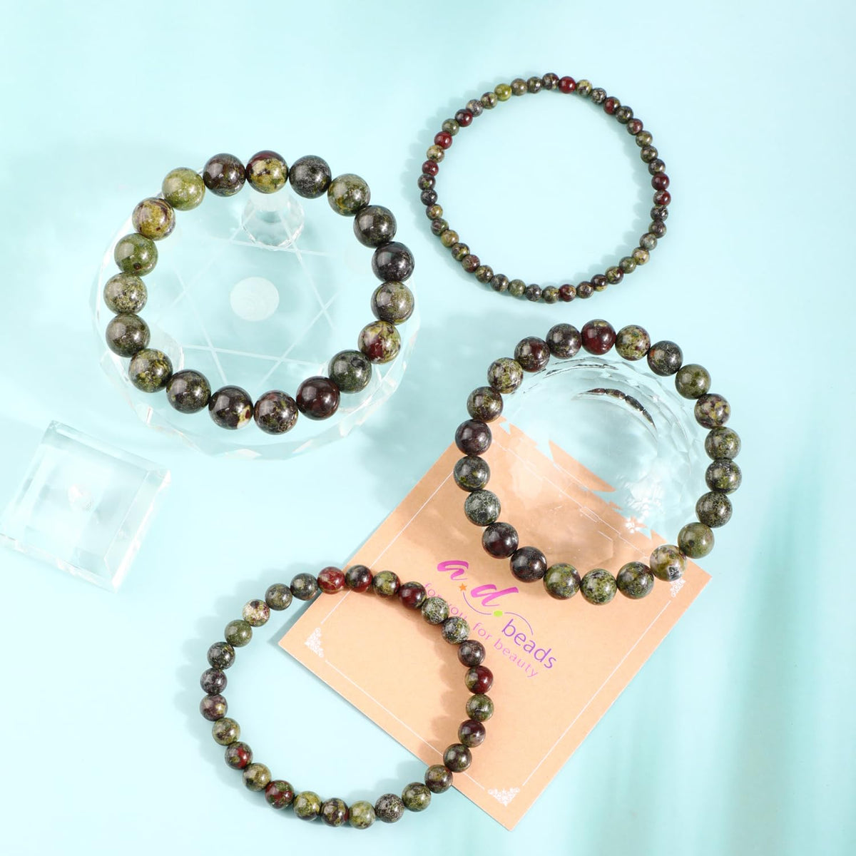 AD Beads 8mm Handmade Dragon Blood Jasper Elastic Bracelet โ Natural Gemstone for Strength and Vitality โ Meditation, Yoga, Healing and Energy Gift for Men Women