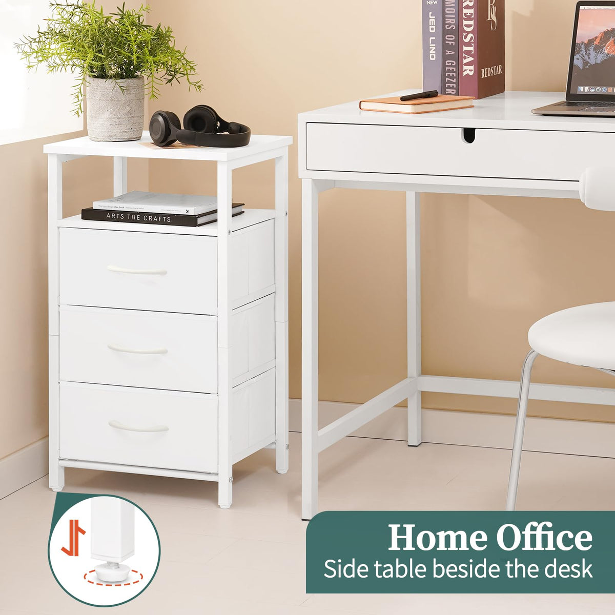 Yoobure Night Stand with Charging Station, 16 Colors LED Nightstand with USB Ports and Outlets, End Table with 3 Fabric Drawers and Storage Shelf, Bedside Tables Small Dresser for Small Space White