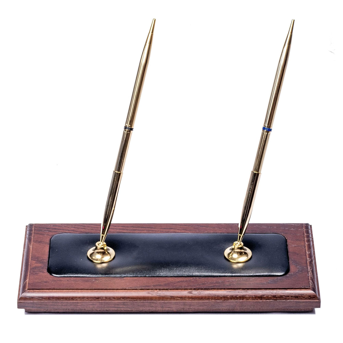 Dacasso Walnut and Black Leather Desk Set, 10-Piece, 34" x 20"
