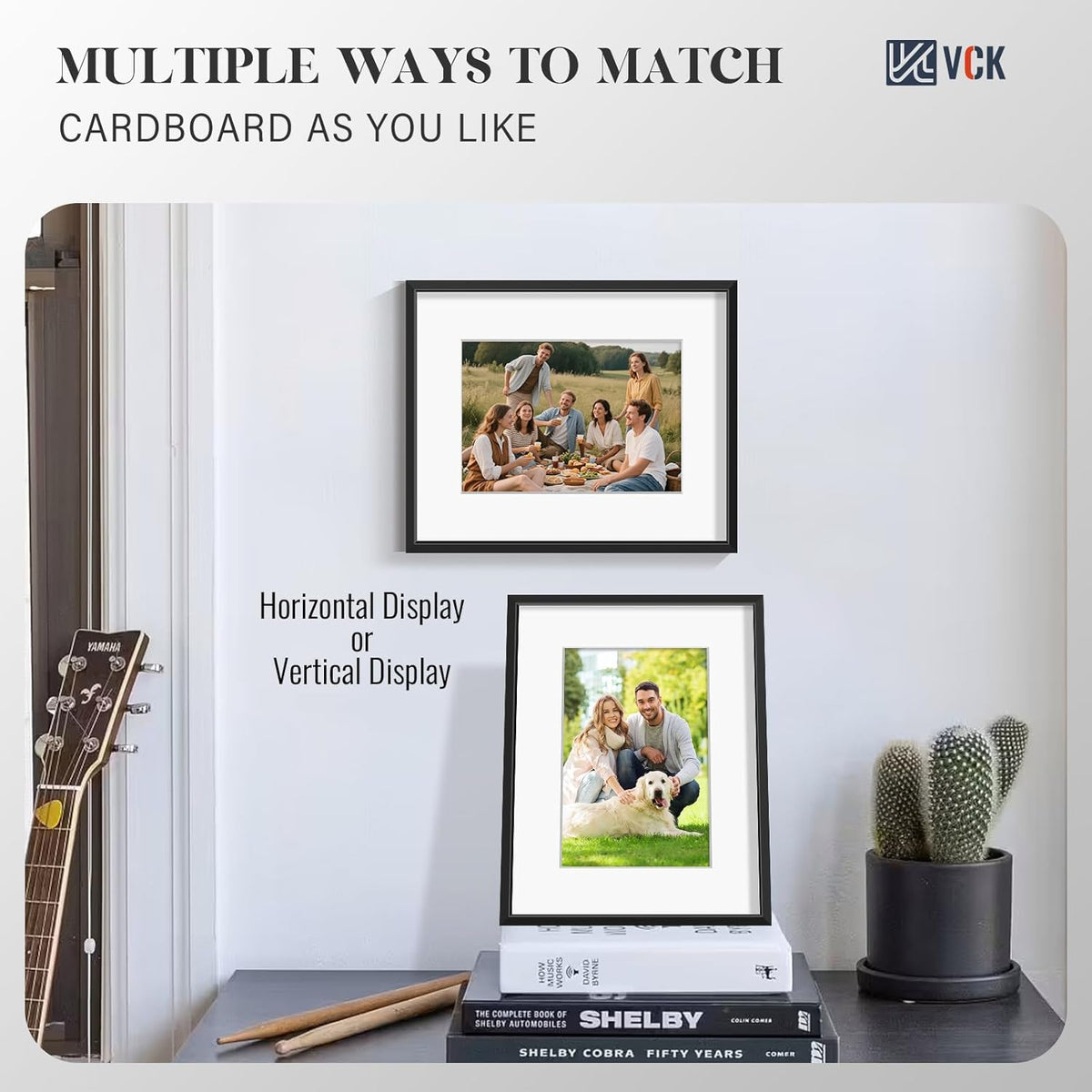 VCK 8x10 Picture Frame - Premium Black Aluminum Metal Frame with Tempered Glass | Versatile Display for 5x7 or 8x10 Photos