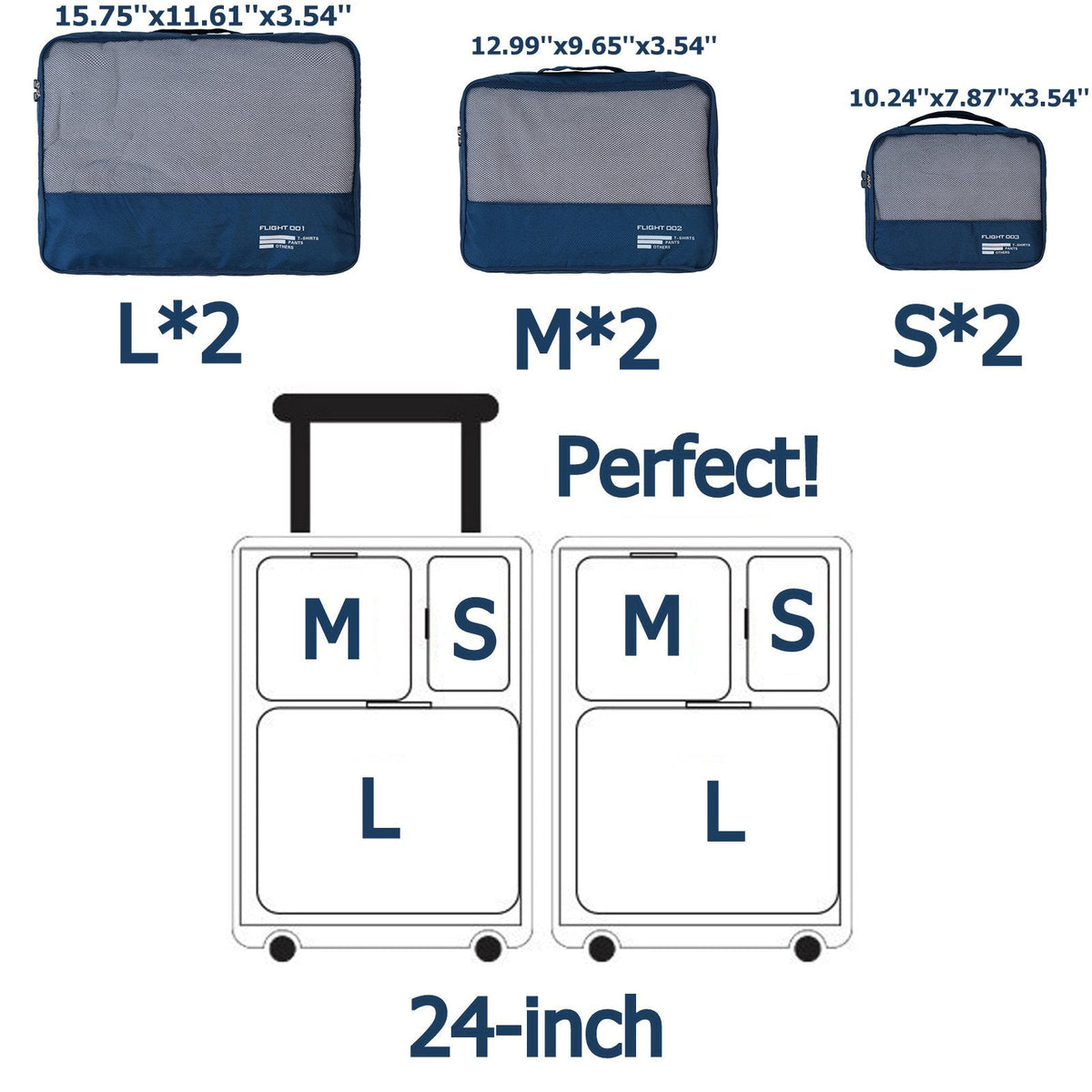 Packing Cubes Set Travel Luggage Organizers Suitcase Lightweight Accessories Navy Blue