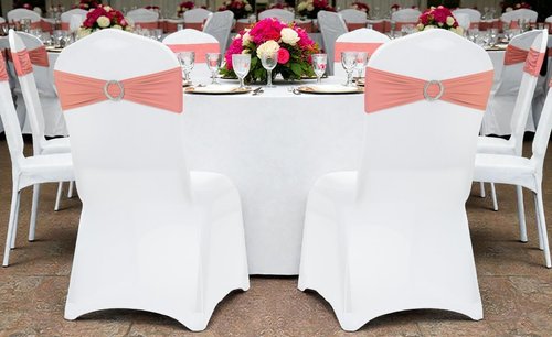MDS Spandex Chair Sashes - Premium Stretch Covers with Buckle Slider | Pack of 10 - Coral Peach