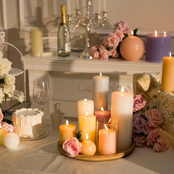MOZEAL 3" x 8" Hand-Poured Unscented Large Candle, Smokeless Rustic Pillar Candle Set of 2, Slow Burn, No Drip, Approx 150 Hours Burning, Dinner, Spring and Home Decorative, Tall Pearl Blush Candle