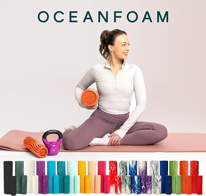 Oceanfoam Tidal Roller - Orange - Muscle Massage Foam Roller for Back Pain & Stretching - Firm and Ergonomic Wide Wave Textured - Yoga, Athletics, & Wellness - Full Size, 20" x 5"