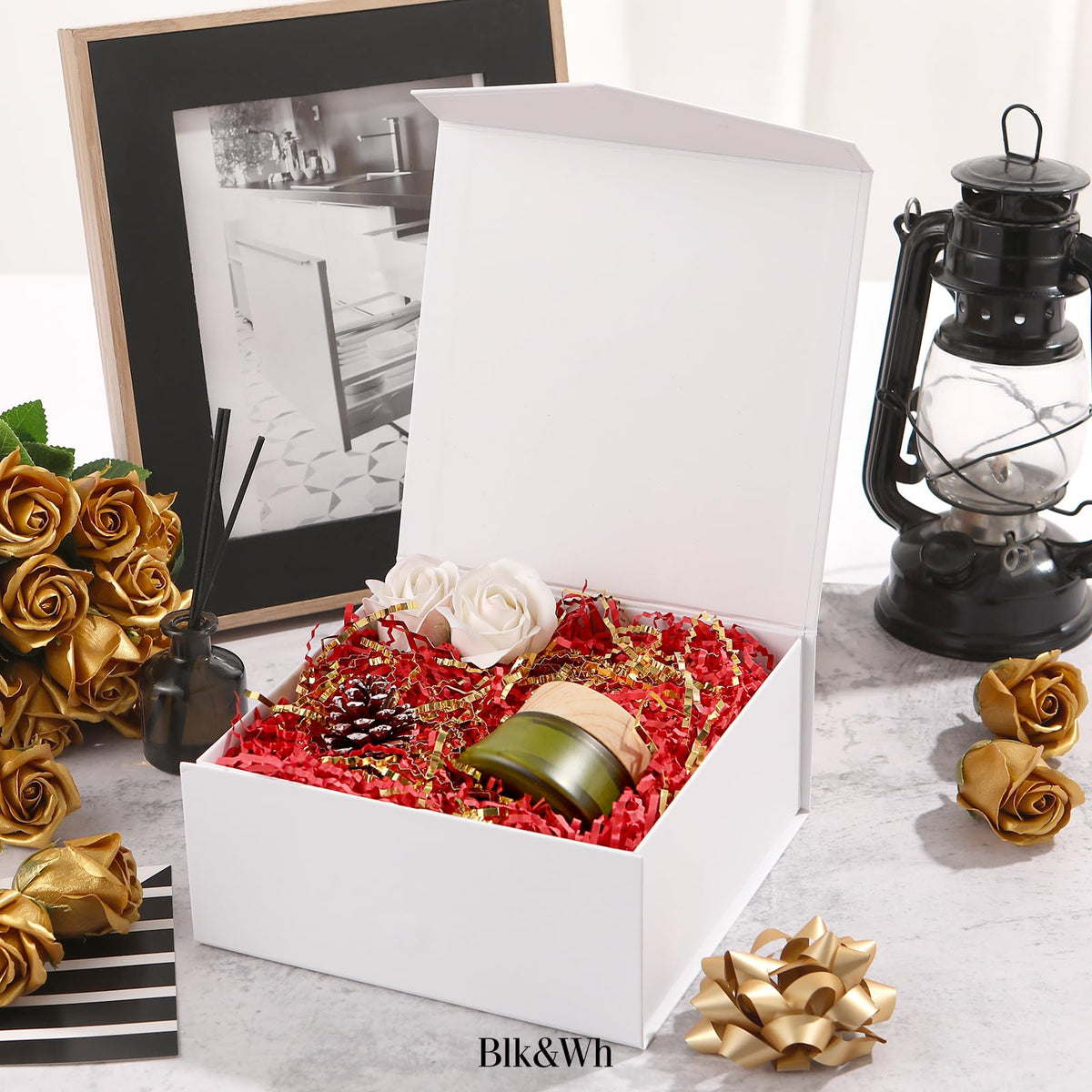 BLK&WH Magnetic Gift Boxes with Lids, Set of 4 White Presents Boxes Assorted Sizes for Birthday, Wedding, Valentines, Christmas, Party, Baby Showers (Matte White)