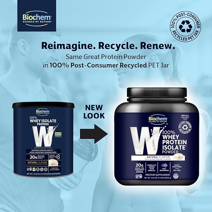 Biochem, Whey Protein Powder, 20g of Protein to Support Muscles and Intense Workouts, Natural, 24.6 oz